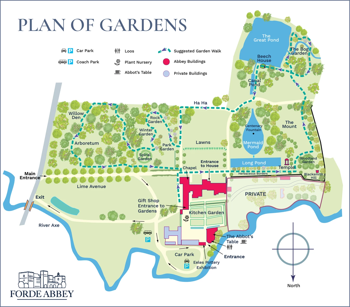A map of Forde Abbey & Gardens